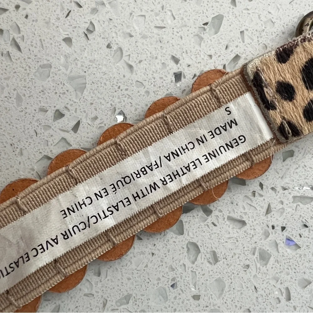 EUC Leopard Print Calfskin Elastic Belt Tan & Black OS
